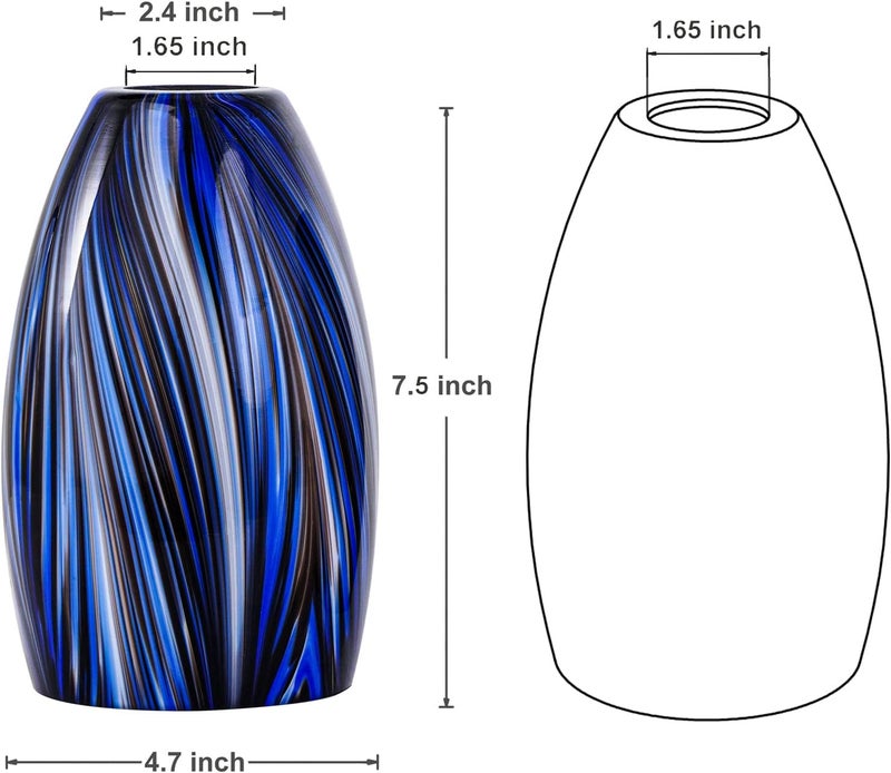 karyfine Oval Glass Lamp Shade Only Art Glass Lamp Covers Light Fixture Replacement for Kitchen Island Mini pendant Ceiling Lights Chandelier Hand Blown Glass Shade Replacement (Brown and Blue） - Image 2